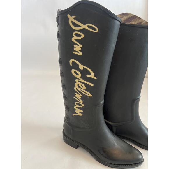 SAM EDELMAN XENIA WOMENS TALL RUBBER RAIN BOOTS WELLIES BLACK TAN SIZE 7M - Picture 2 of 12